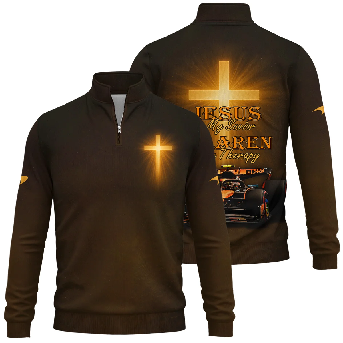 Jesus is my Savior McLaren is my Therapy - Quarter-Zip Sweatshirt BLMCL251025A1QZS Jesus is my Savior McLaren is my Therapy - Quarter-Zip Sweatshirt BLMCL251025A1QZS