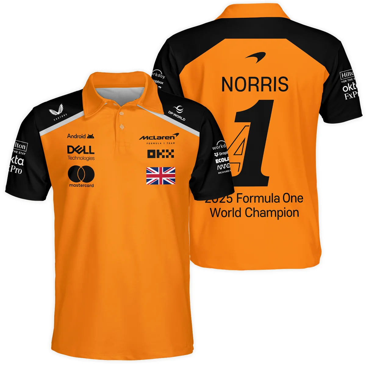 Champion From #4 to #1 Lando Norris McLaren F1 Team Polo Shirt BLNRWDCA1PL Champion From #4 to #1 Lando Norris McLaren F1 Team Polo Shirt BLNRWDCA1PL