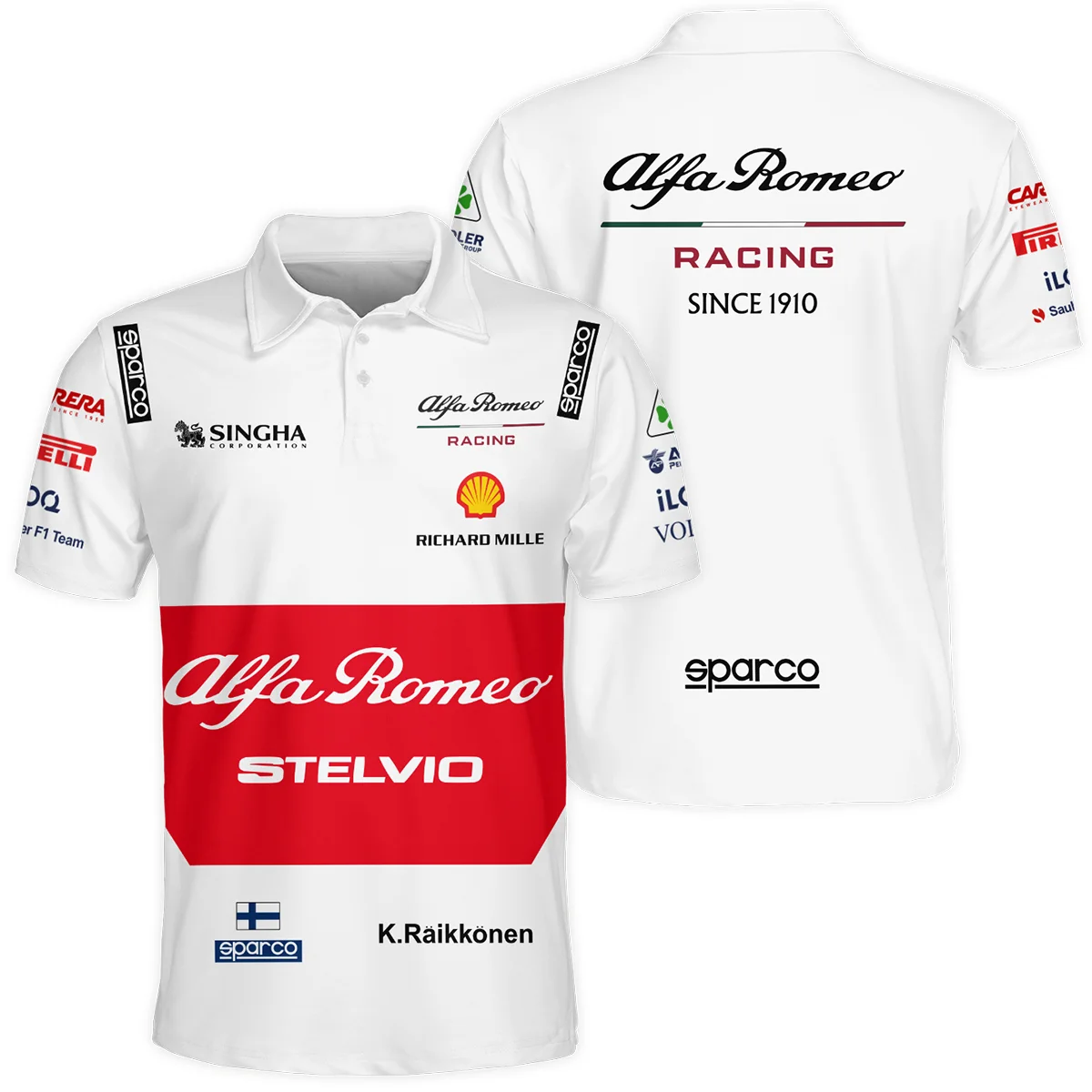 2019 Kimi Raikkonen Racing Suit Alfa Romeo F1 Polo Shirt BLVAKR191125A6PL 2019 Kimi Raikkonen Racing Suit Alfa Romeo F1 Polo Shirt BLVAKR191125A6PL