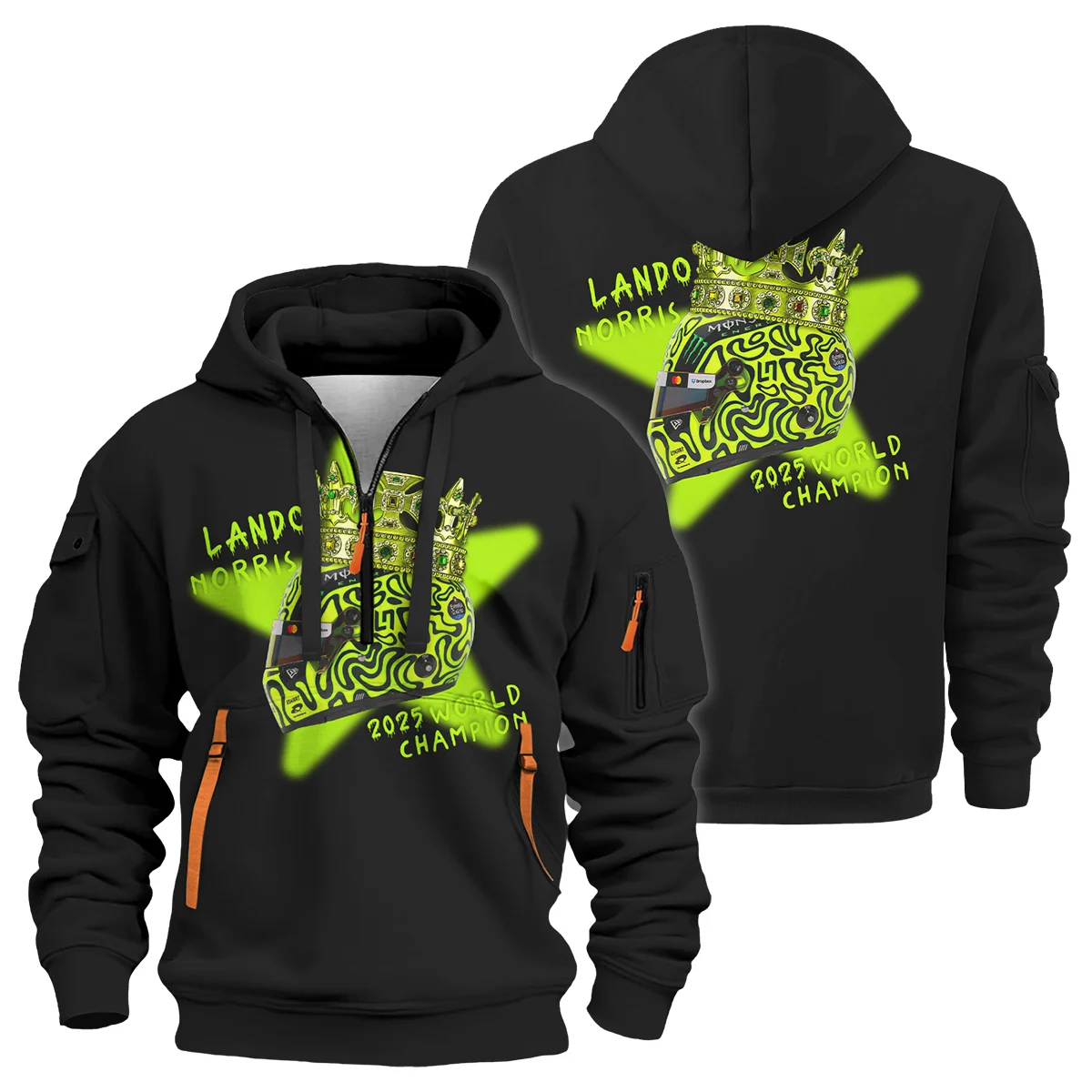 Lando Norris Crown World Champion Hoodie Half Zip BLVALN051225A6HDF Lando Norris Crown World Champion Hoodie Half Zip BLVALN051225A6HDF