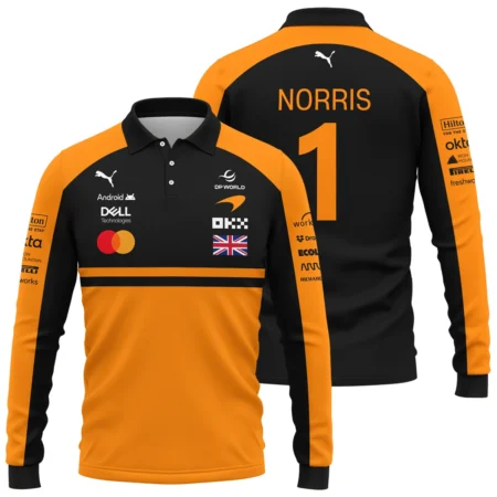 2026 Lando Norris McLaren F1 Teamwear Long Polo Shirt BLNR26126A1LPL - Orange