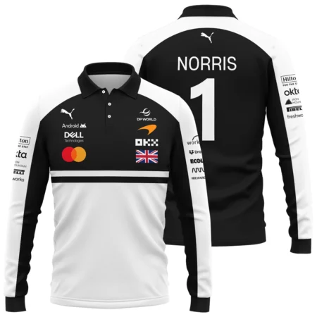 2026 Lando Norris McLaren F1 Teamwear Long Polo Shirt BLNR26126A2LPL - White