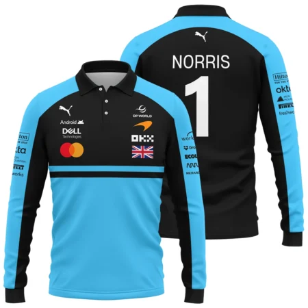 2026 Lando Norris McLaren F1 Teamwear Long Polo Shirt BLNR26126A3LPL - Cyan