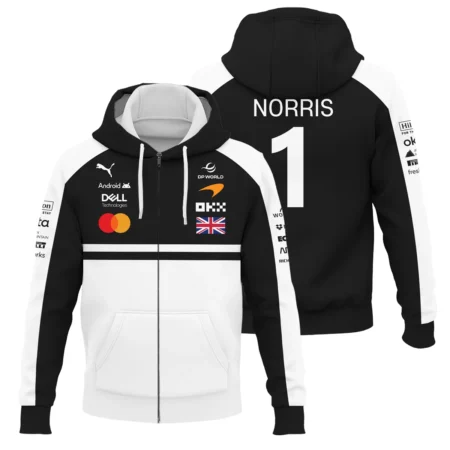 2026 Lando Norris McLaren F1 Teamwear Zipper Hoodie BLNR26126A2ZHD - White