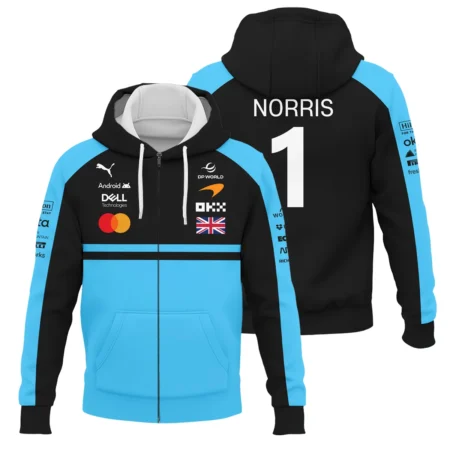 2026 Lando Norris McLaren F1 Teamwear Zipper Hoodie BLNR26126A3ZHD - Cyan