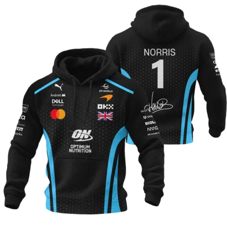 2026 Lando Norris McLaren F1 Teamwear Hoodie Quilted Waffle BLNR26226A3HQW - Cyan