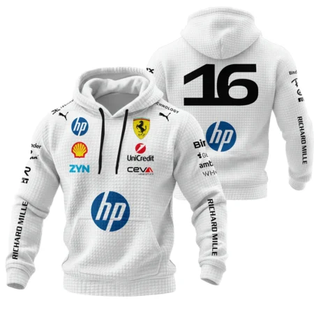 2026 Leclerc 16 Ferrari F1 Teamwear Hoodie Quilted Waffle BLVAFRR2226A2HQW