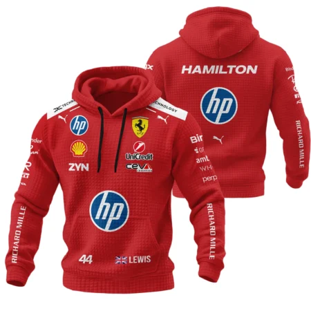 2026 Lewis Hamilton Ferrari F1 Teamwear Hoodie Quilted Waffle BLVAFRR2226A3HQW