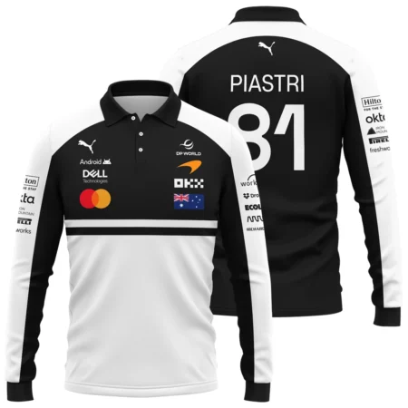 2026 Oscar Piastri McLaren F1 Teamwear Long Polo Shirt BLOP4226A2LPL - White