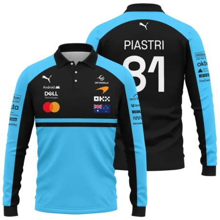 2026 Oscar Piastri McLaren F1 Teamwear Long Polo Shirt BLOP4226A3LPL - Cyan