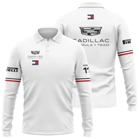 2026 Sergio Perez Cadillac F1 Teamwear Long Polo Shirt BLVACDL9226A3LPL - White