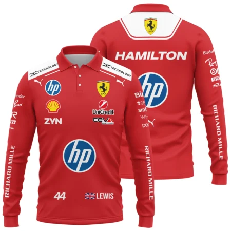 2026 Lewis Hamilton Ferrari F1 Teamwear Long Polo Shirt BLVAFRR2226A3LPL