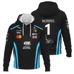 2026 Lando Norris McLaren F1 Teamwear Zipper Hoodie BLNR26226A3ZHD - Cyan
