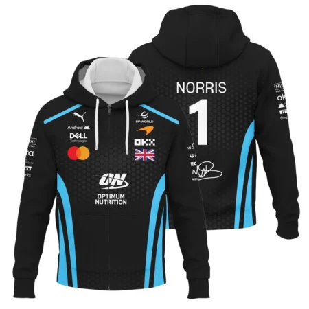 2026 Lando Norris McLaren F1 Teamwear Zipper Hoodie BLNR26226A3ZHD - Cyan