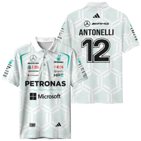 2026 Kimi Antonelli Mercedes F1 Teamwear Polo Shirt BLKA29326A2PL - White