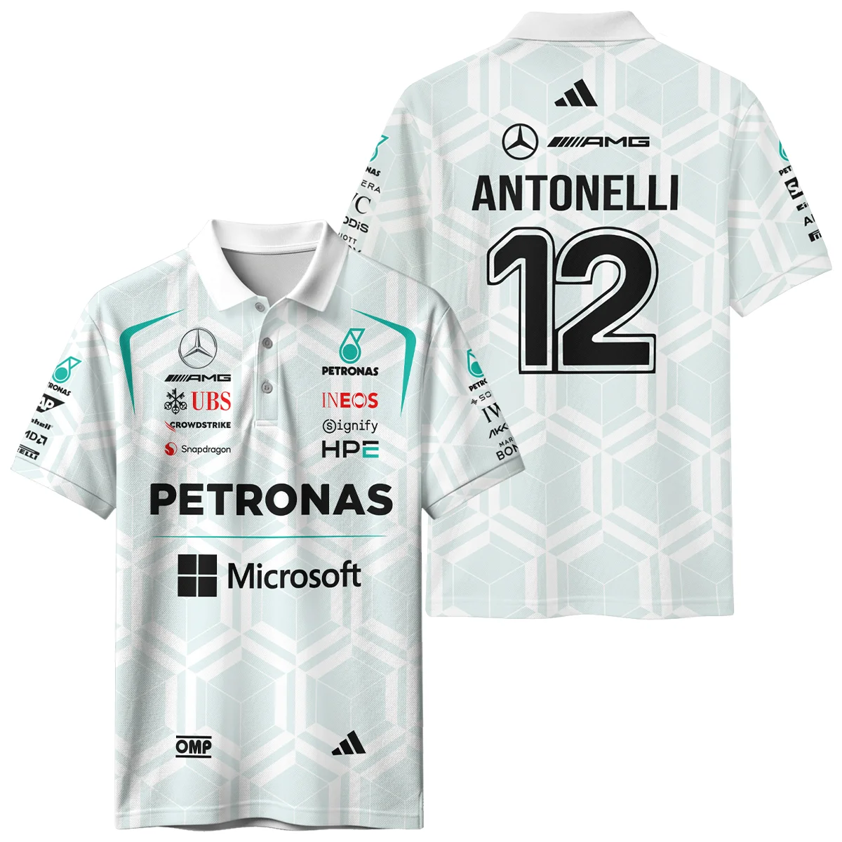 2026 Kimi Antonelli Mercedes F1 Teamwear Polo Shirt BLKA29326A2PL - White 2026 Kimi Antonelli Mercedes F1 Teamwear Polo Shirt BLKA29326A2PL - White