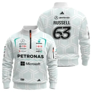 2026 George Russell Mercedes F1 Teamwear Quarter Zip Sweatshirt BLGR30326A2QZS - White