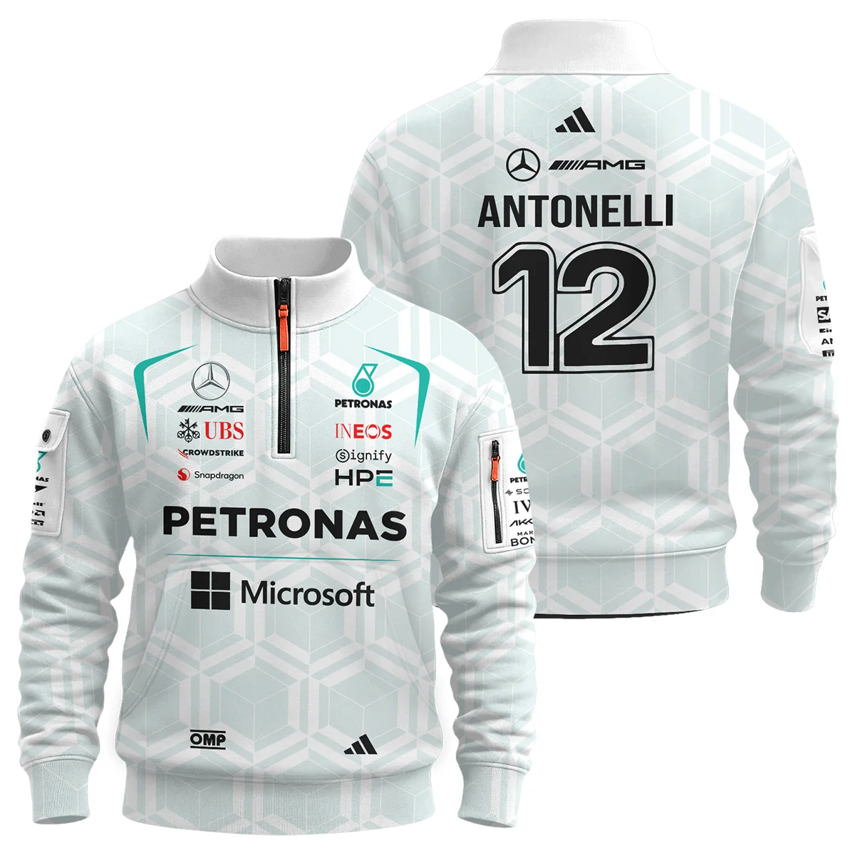 2026 Kimi Antonelli Mercedes F1 Teamwear Sweatshirt Zipper BLKA29326A2SHZ - White 2026 Kimi Antonelli Mercedes F1 Teamwear Sweatshirt Zipper BLKA29326A2SHZ - White