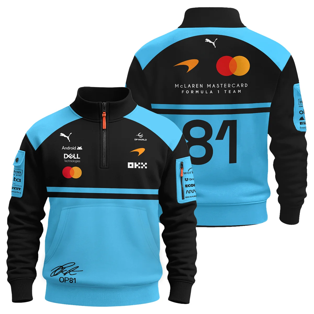 2026 Oscar Piastri 81 McLaren F1 Teamwear Sweatshirt Zipper BLOP25326A3SHZ - Cyan 2026 Oscar Piastri 81 McLaren F1 Teamwear Sweatshirt Zipper BLOP25326A3SHZ - Cyan