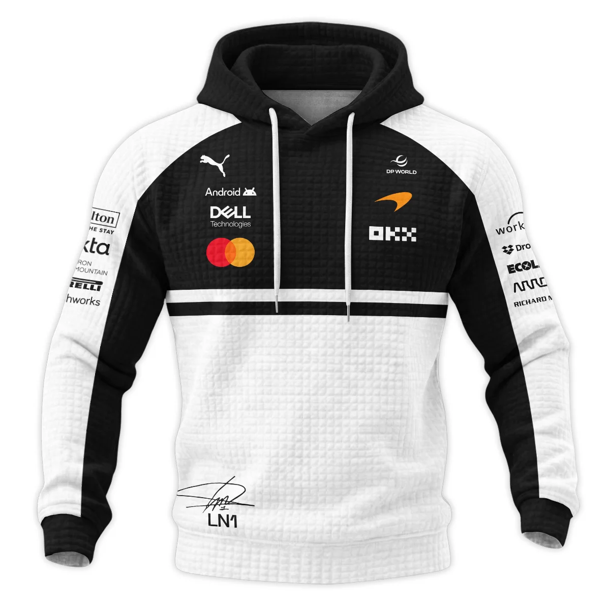 2026 Lando Norris 1 McLaren F1 Teamwear Hoodie Quilted Waffle BLNR25326A2HQW - White 2026 Lando Norris 1 McLaren F1 Teamwear Hoodie Quilted Waffle BLNR25326A2HQW - White