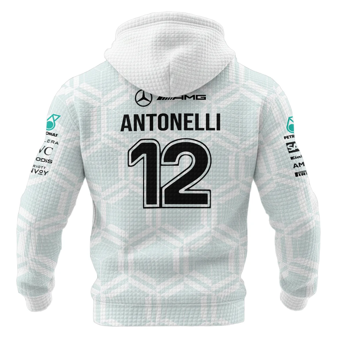2026 Kimi Antonelli Mercedes F1 Teamwear Hoodie Quilted Waffle BLKA29326A2HQW - White 2026 Kimi Antonelli Mercedes F1 Teamwear Hoodie Quilted Waffle BLKA29326A2HQW - White