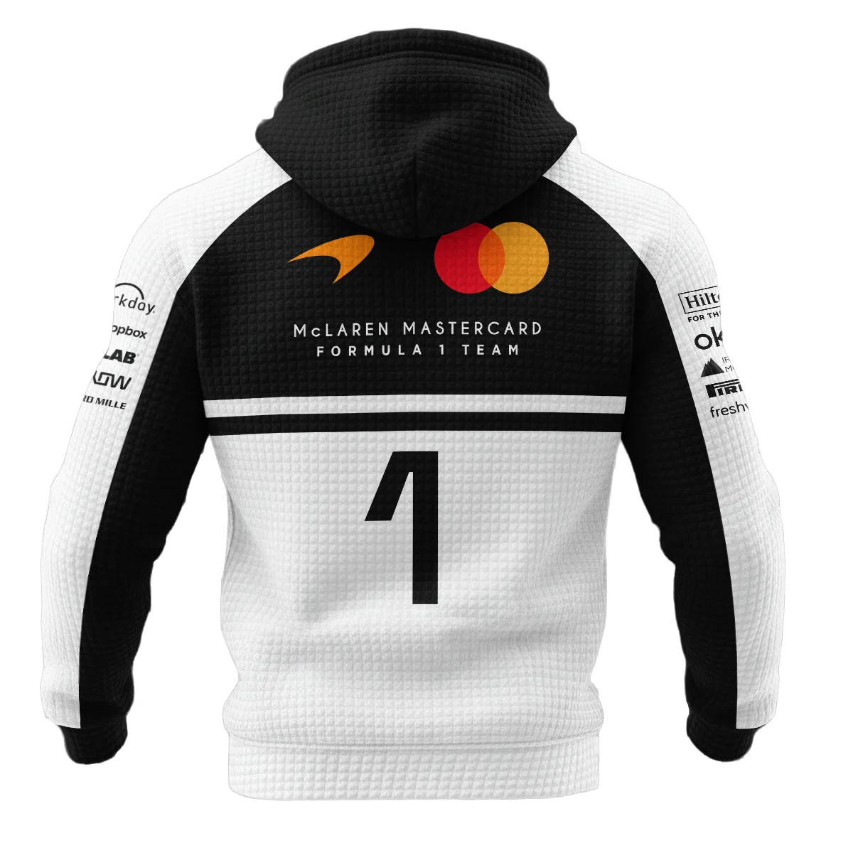 2026 Lando Norris 1 McLaren F1 Teamwear Hoodie Quilted Waffle BLNR25326A2HQW - White 2026 Lando Norris 1 McLaren F1 Teamwear Hoodie Quilted Waffle BLNR25326A2HQW - White