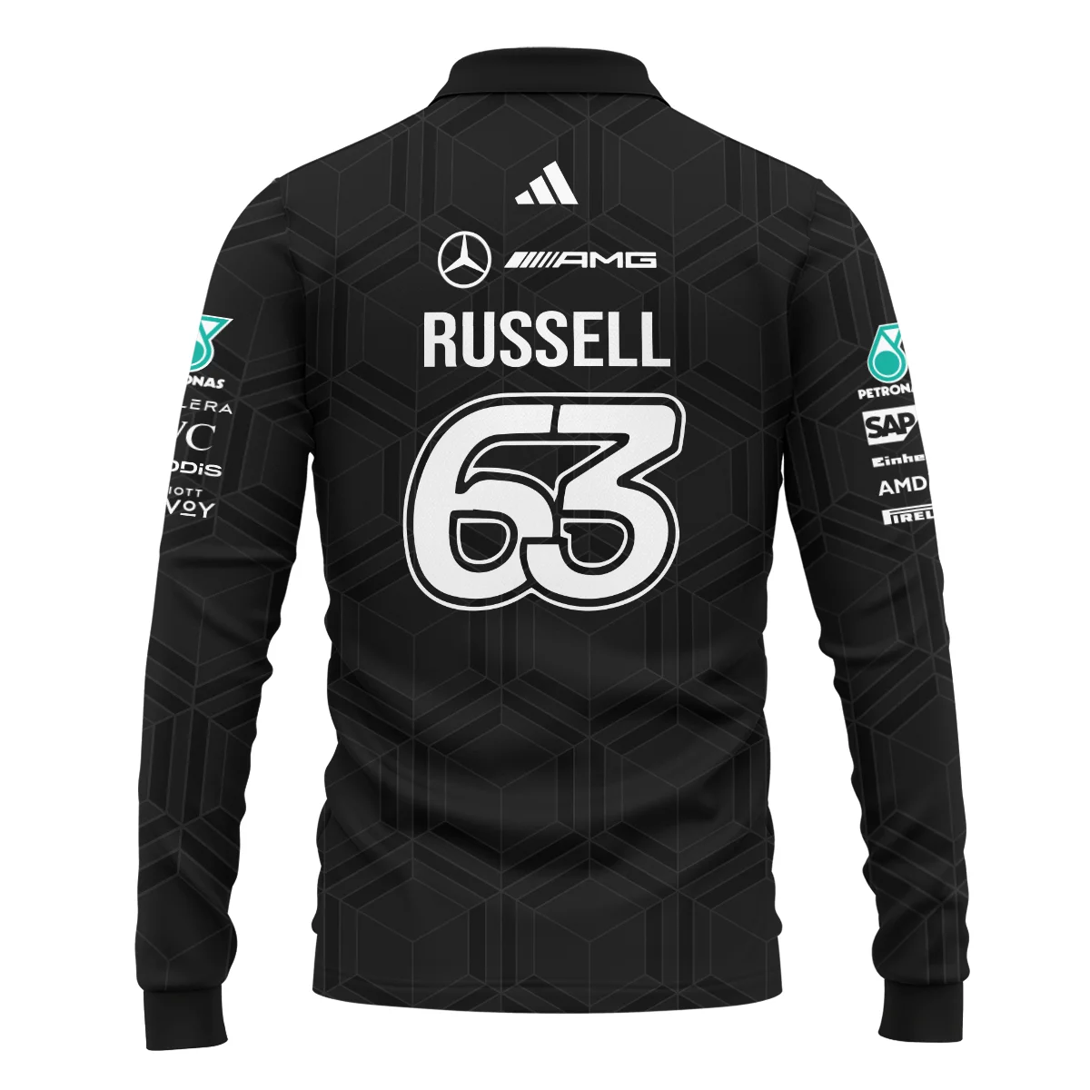 2026 George Russell Mercedes F1 Teamwear Long Polo Shirt BLGR30326A1LPL - Black 2026 George Russell Mercedes F1 Teamwear Long Polo Shirt BLGR30326A1LPL - Black