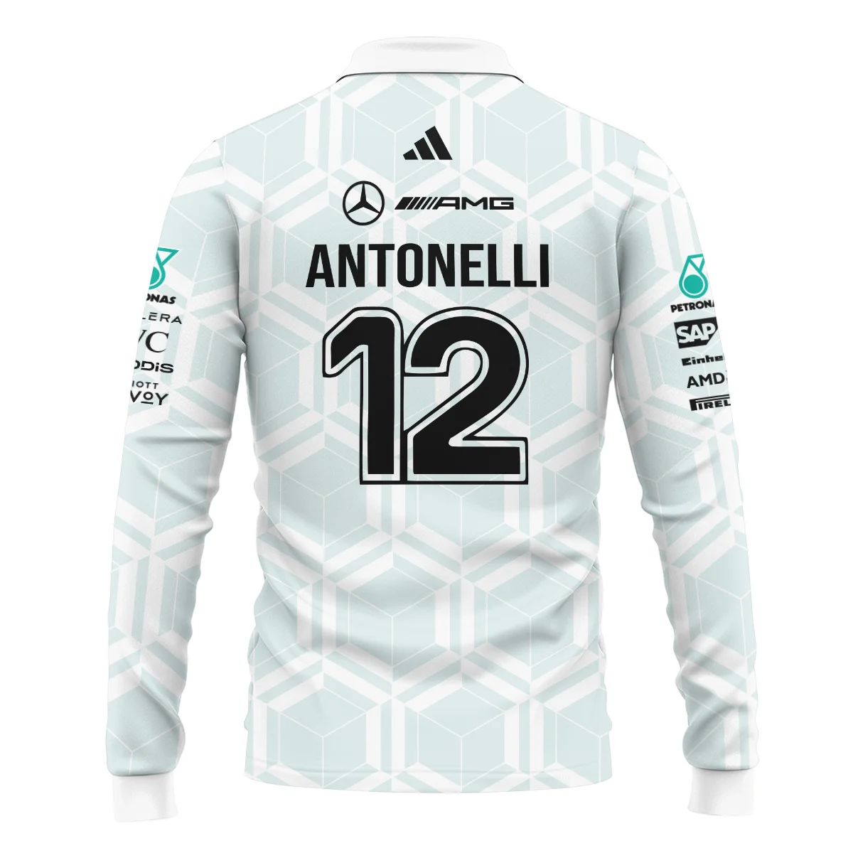 2026 Kimi Antonelli Mercedes F1 Teamwear Long Polo Shirt BLKA29326A2LPL - White 2026 Kimi Antonelli Mercedes F1 Teamwear Long Polo Shirt BLKA29326A2LPL - White
