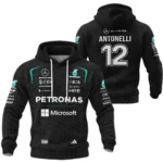 2026 Kimi Antonelli Mercedes F1 Teamwear Hoodie Quilted Waffle BLKA29326A1HQW - Black