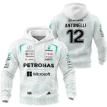 2026 Kimi Antonelli Mercedes F1 Teamwear Hoodie Quilted Waffle BLKA29326A2HQW - White