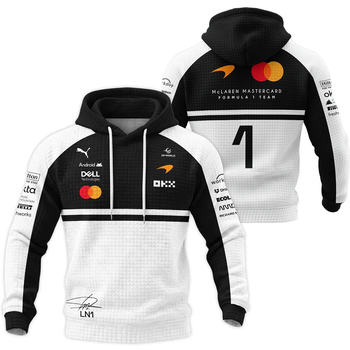 2026 Lando Norris 1 McLaren F1 Teamwear Hoodie Quilted Waffle BLNR25326A2HQW - White 2026 Lando Norris 1 McLaren F1 Teamwear Hoodie Quilted Waffle BLNR25326A2HQW - White