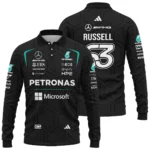 2026 George Russell Mercedes F1 Teamwear Long Polo Shirt BLGR30326A1LPL - Black