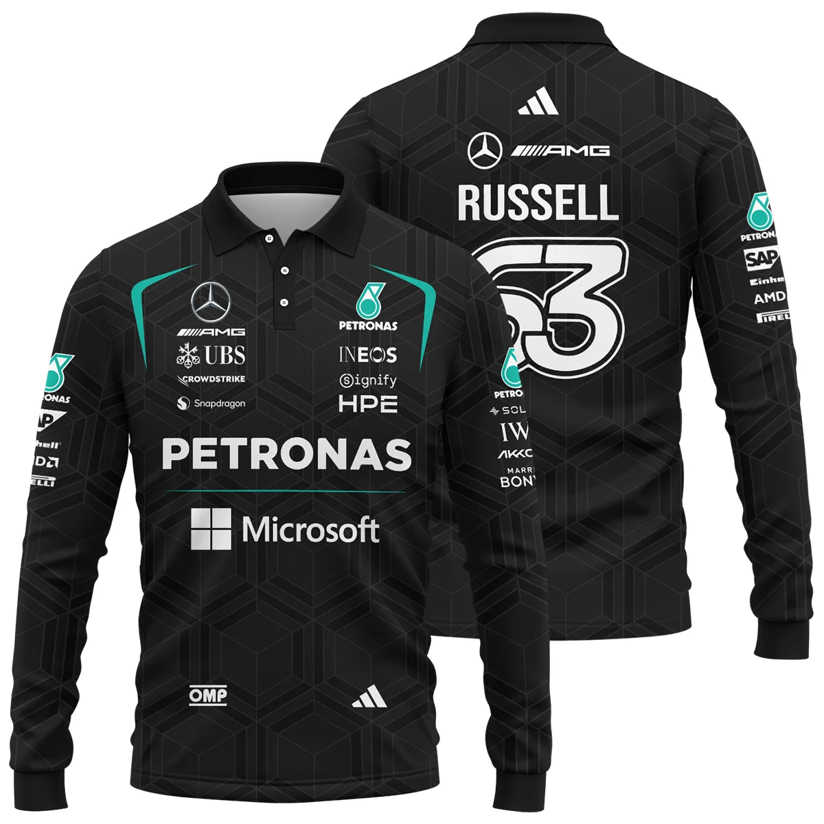 2026 George Russell Mercedes F1 Teamwear Long Polo Shirt BLGR30326A1LPL - Black 2026 George Russell Mercedes F1 Teamwear Long Polo Shirt BLGR30326A1LPL - Black