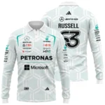 2026 George Russell Mercedes F1 Teamwear Long Polo Shirt BLGR30326A2LPL - White