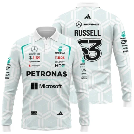 2026 George Russell Mercedes F1 Teamwear Long Polo Shirt BLGR30326A2LPL - White