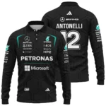 2026 Kimi Antonelli Mercedes F1 Teamwear Long Polo Shirt BLKA29326A1LPL - Black