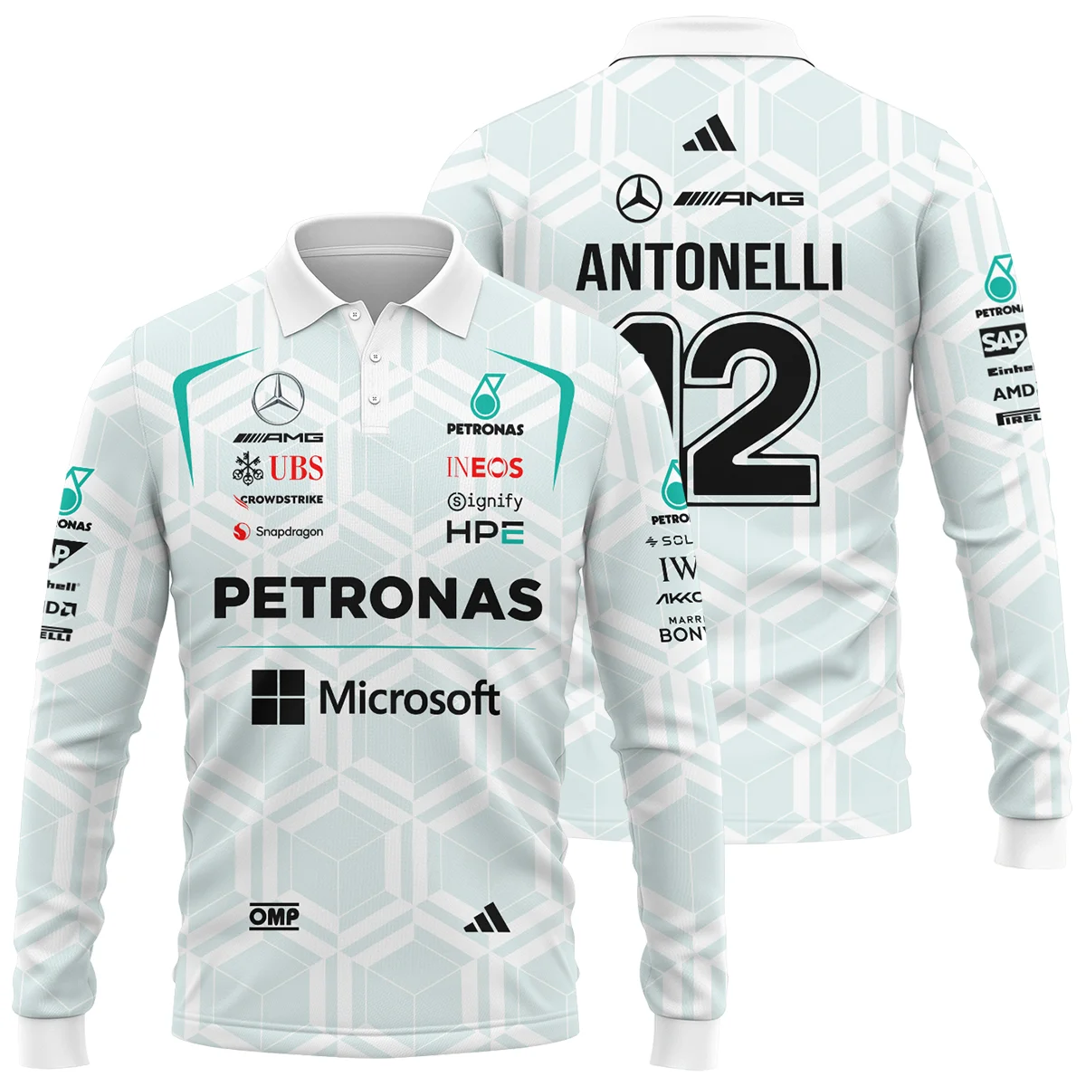 2026 Kimi Antonelli Mercedes F1 Teamwear Long Polo Shirt BLKA29326A2LPL - White 2026 Kimi Antonelli Mercedes F1 Teamwear Long Polo Shirt BLKA29326A2LPL - White