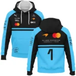 2026 Lando Norris 1 McLaren F1 Teamwear Hoodie BLNR25326A3HD - Cyan