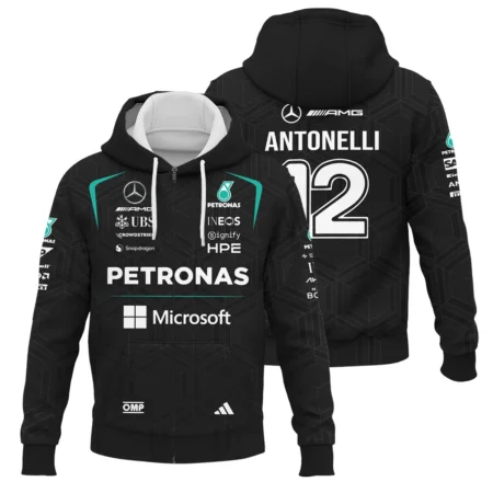 2026 Kimi Antonelli Mercedes F1 Teamwear Zipper Hoodie BLKA29326A1ZHD - Black