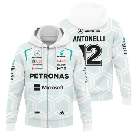 2026 Kimi Antonelli Mercedes F1 Teamwear Zipper Hoodie BLKA29326A2ZHD - White