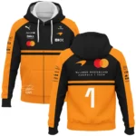 2026 Lando Norris 1 McLaren F1 Teamwear Zipper Hoodie BLNR25326A1ZHD - Orange