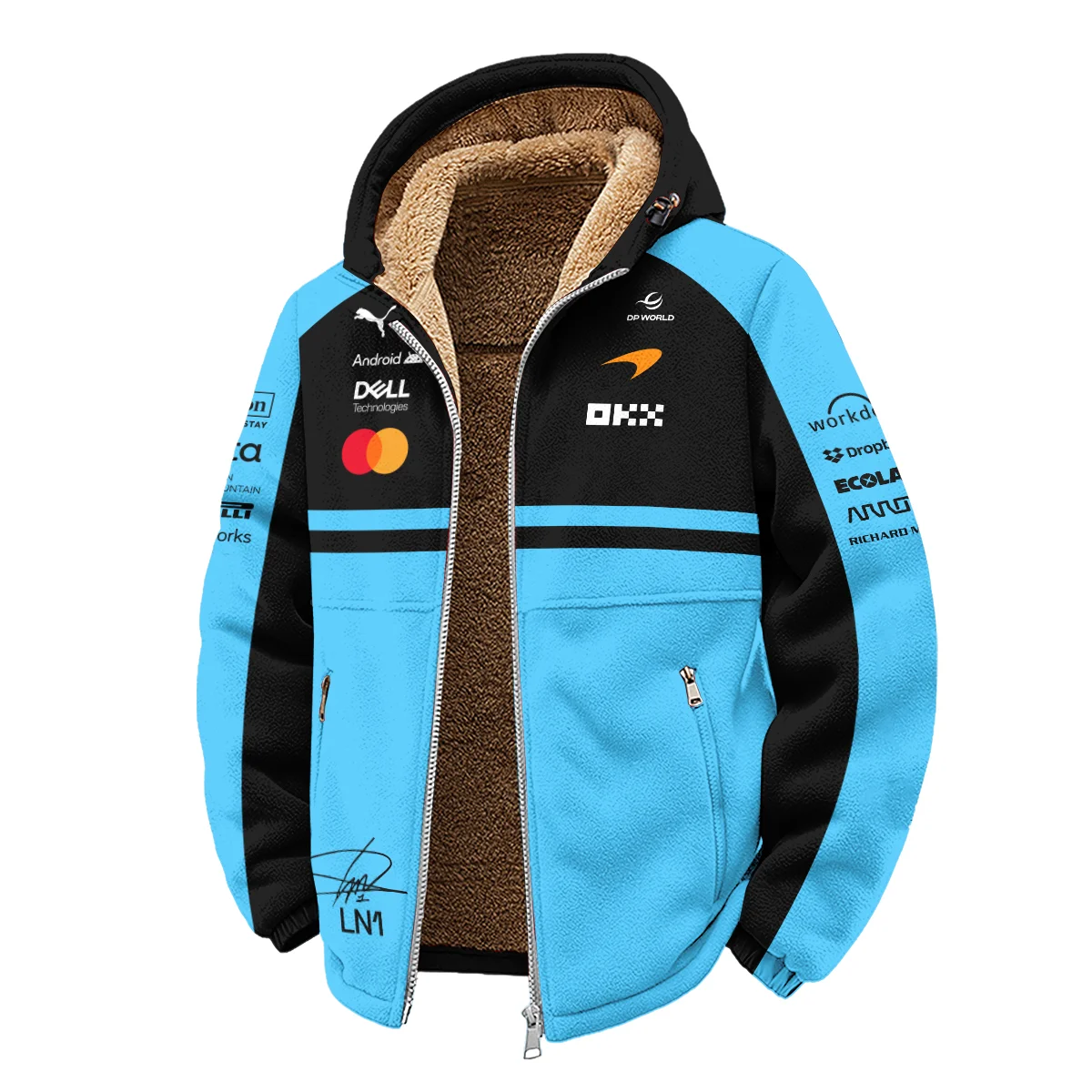 2026 Lando Norris 1 McLaren F1 Teamwear Winter Fleece Jacket BLNR25326A3WFJ - Cyan 2026 Lando Norris 1 McLaren F1 Teamwear Winter Fleece Jacket BLNR25326A3WFJ - Cyan