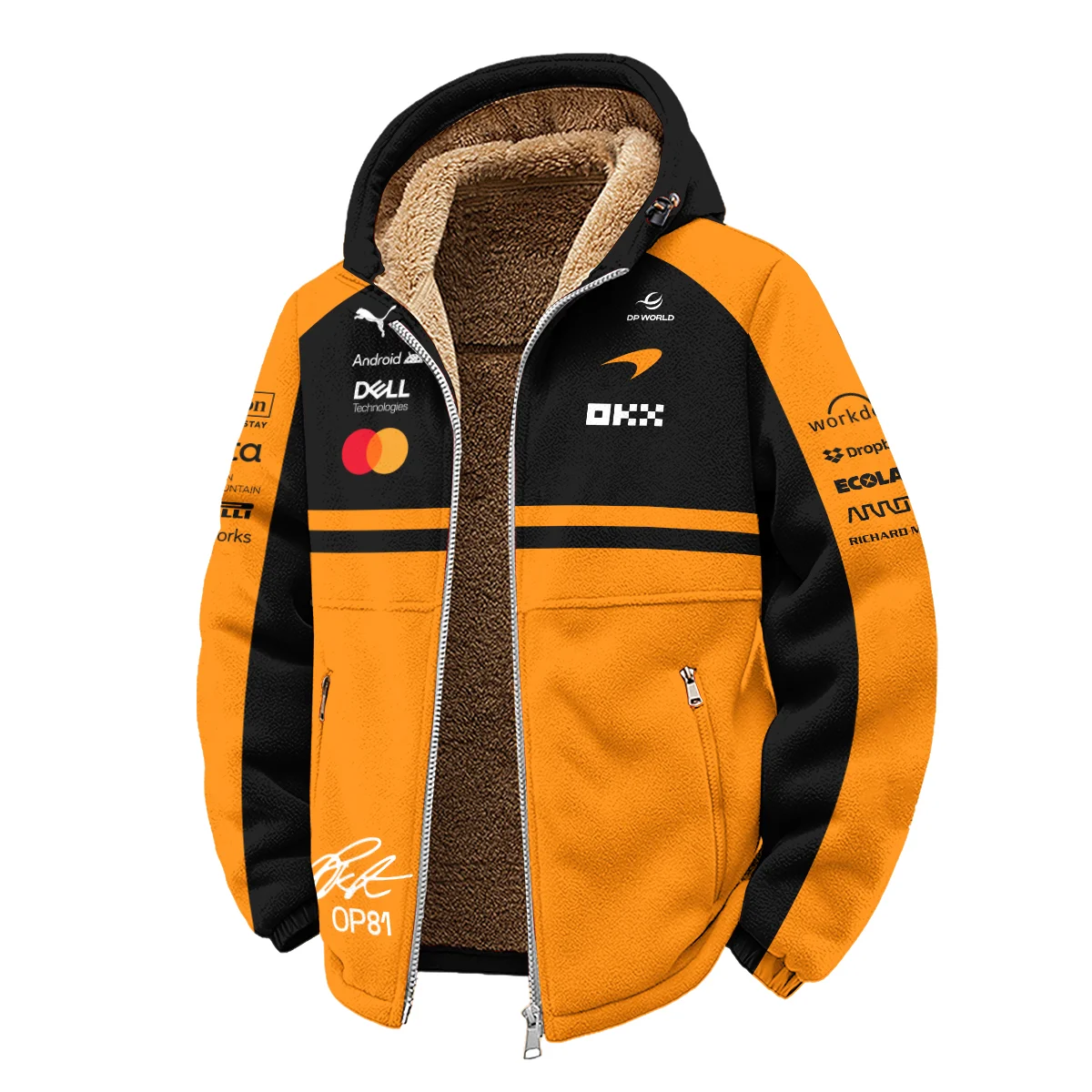 2026 Oscar Piastri 81 McLaren F1 Teamwear Winter Fleece Jacket BLOP25326A1WFJ - Orange 2026 Oscar Piastri 81 McLaren F1 Teamwear Winter Fleece Jacket BLOP25326A1WFJ - Orange