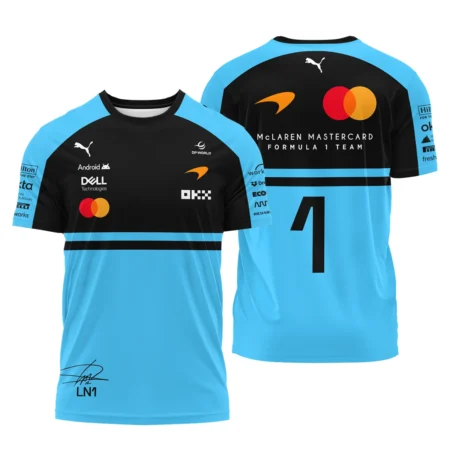 2026 Lando Norris 1 McLaren F1 Teamwear T-Shirt BLNR25326A3TS - Cyan