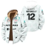 2026 Kimi Antonelli Mercedes F1 Teamwear Winter Fleece Jacket BLKA29326A2WFJ - White