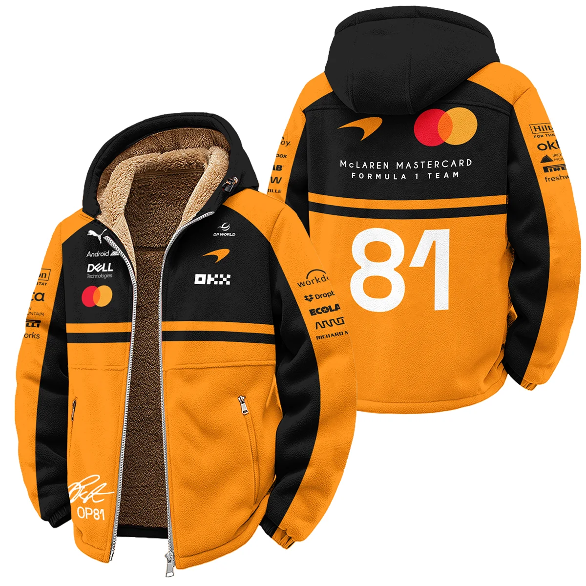 2026 Oscar Piastri 81 McLaren F1 Teamwear Winter Fleece Jacket BLOP25326A1WFJ - Orange 2026 Oscar Piastri 81 McLaren F1 Teamwear Winter Fleece Jacket BLOP25326A1WFJ - Orange