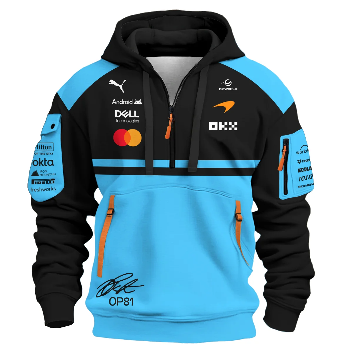 2026 Oscar Piastri 81 McLaren F1 Teamwear Hoodie Half Zip BLOP25326A3HDF - Cyan 2026 Oscar Piastri 81 McLaren F1 Teamwear Hoodie Half Zip BLOP25326A3HDF - Cyan