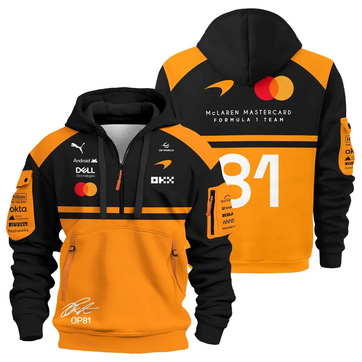 2026 Oscar Piastri 81 McLaren F1 Teamwear Hoodie Half Zip BLOP25326A1HDF - Orange 2026 Oscar Piastri 81 McLaren F1 Teamwear Hoodie Half Zip BLOP25326A1HDF - Orange