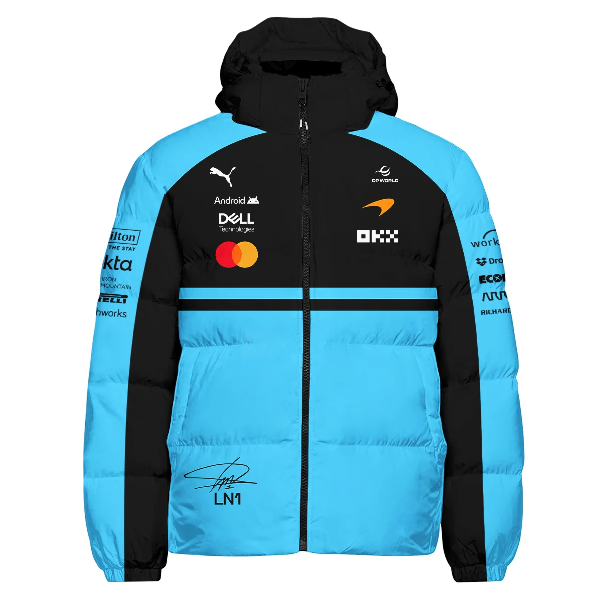 2026 Lando Norris 1 McLaren F1 Teamwear Down & Puffer Jackets BLNR25326A3HCJ - Cyan 2026 Lando Norris 1 McLaren F1 Teamwear Down & Puffer Jackets BLNR25326A3HCJ - Cyan