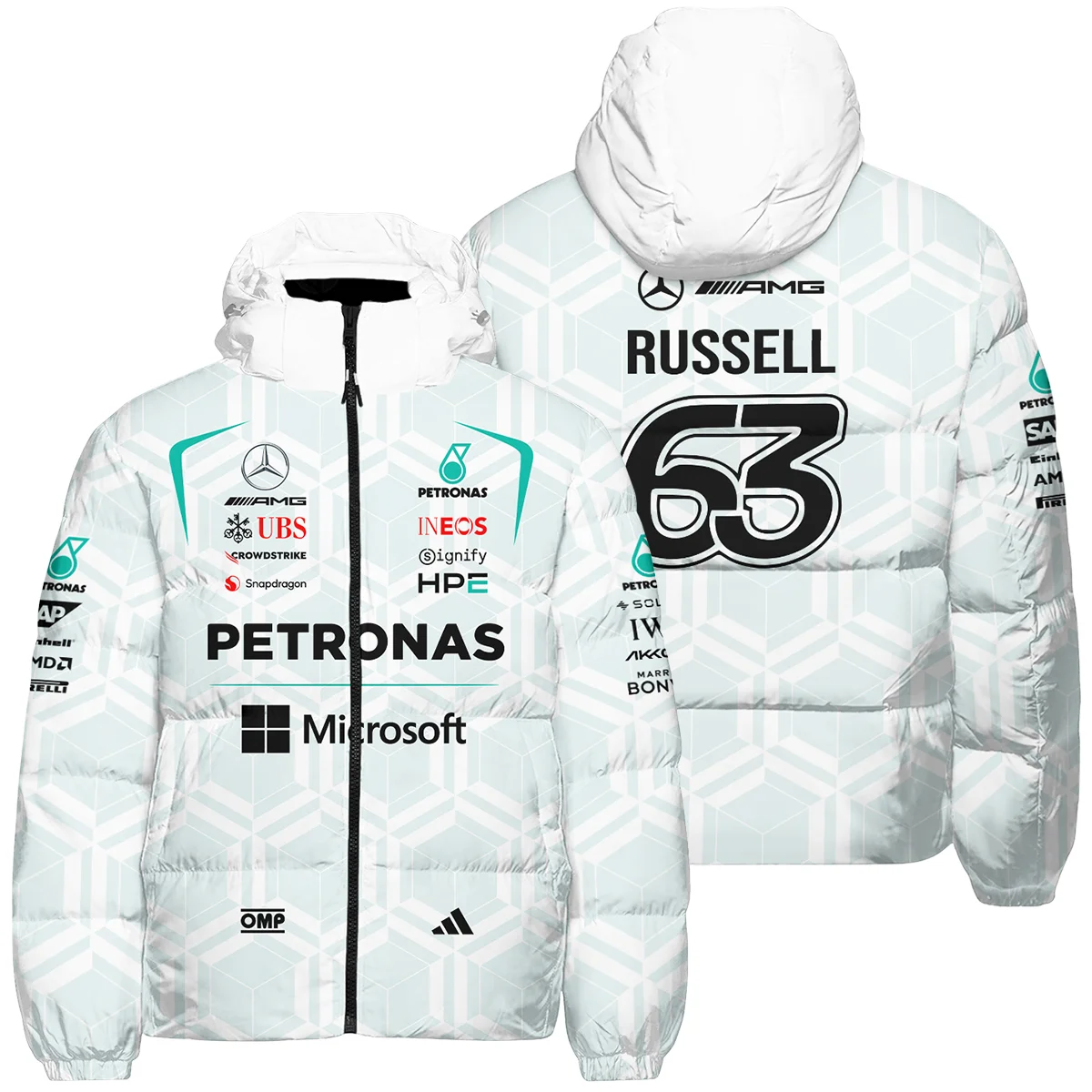 2026 George Russell Mercedes F1 Teamwear Down & Puffer Jackets BLGR30326A2HCJ - White 2026 George Russell Mercedes F1 Teamwear Down & Puffer Jackets BLGR30326A2HCJ - White